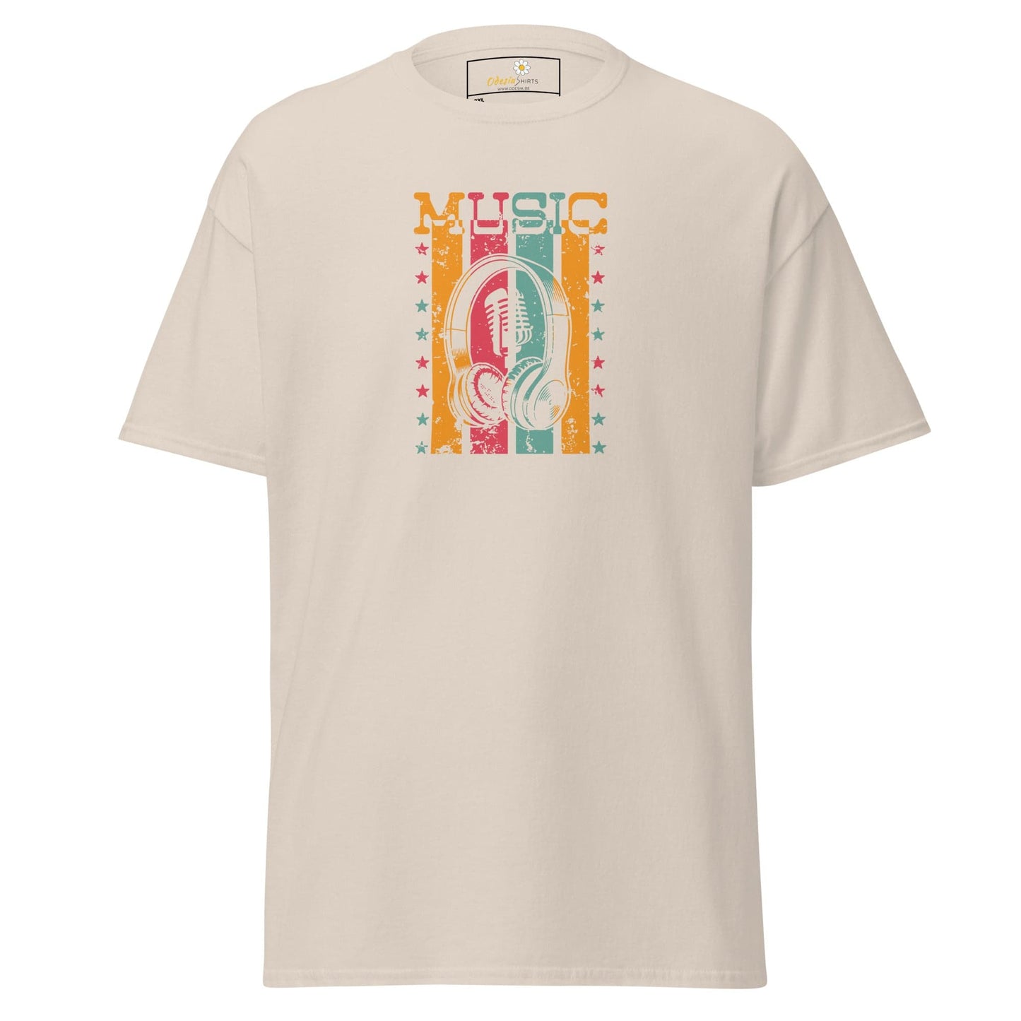 Beige T-Shirt with Music Graphic for Men and Women in 2XL to 5XL sizes