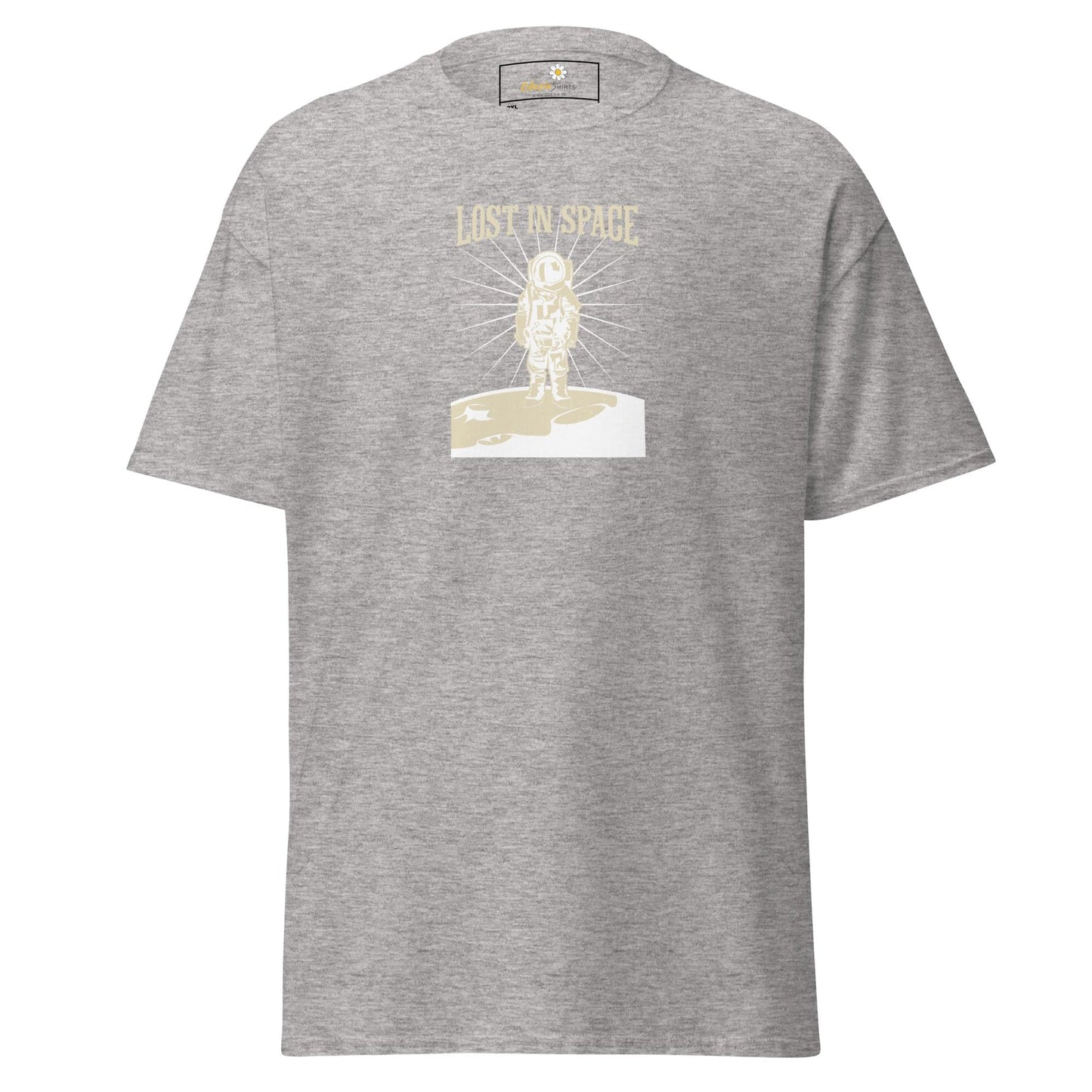 Gray T-shirt with astronaut graphic for men and women in 2XL to 5XL sizes