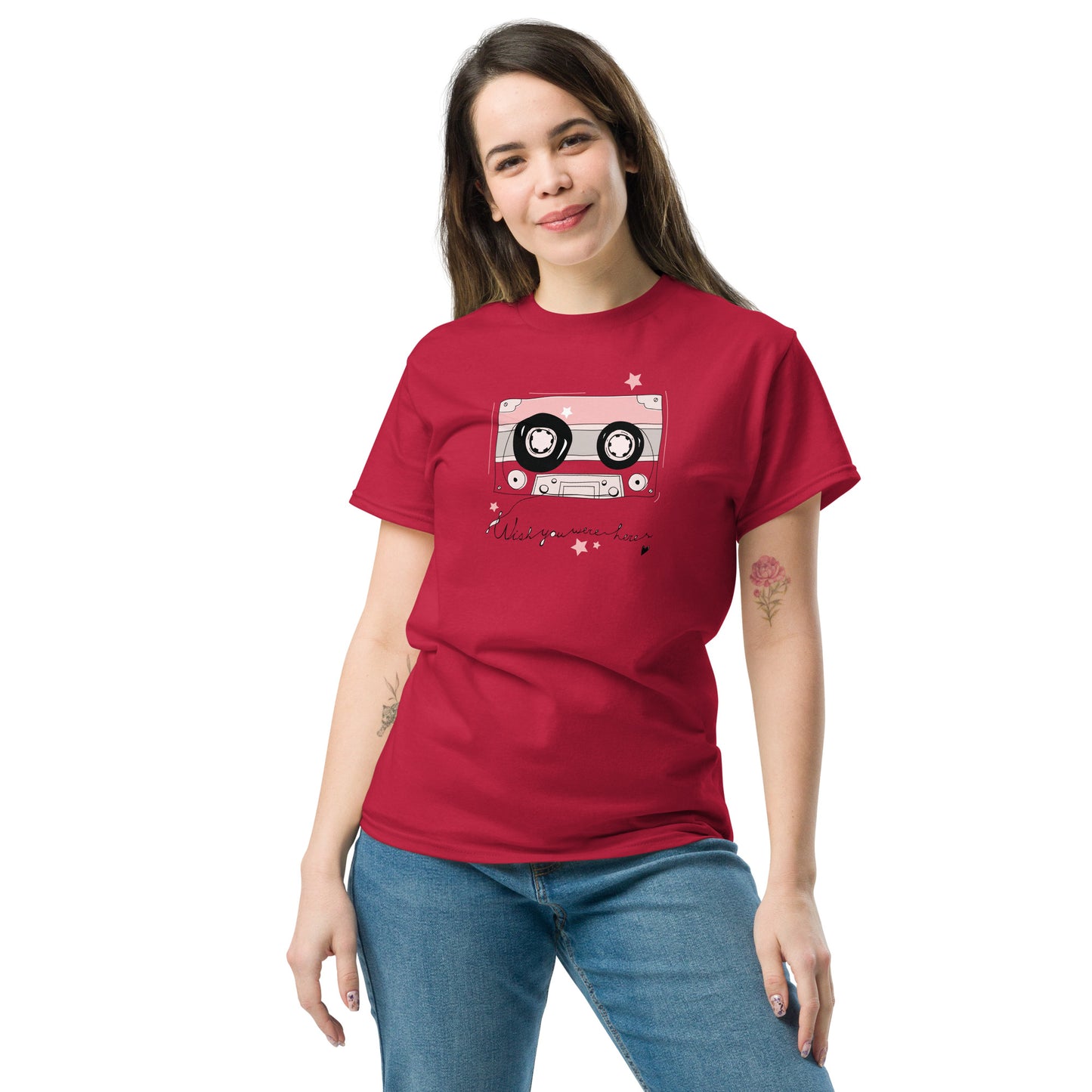 Unisex klassiek t-shirt - MUZIEKTAPE WISH YOU WERE HERE - GROOT