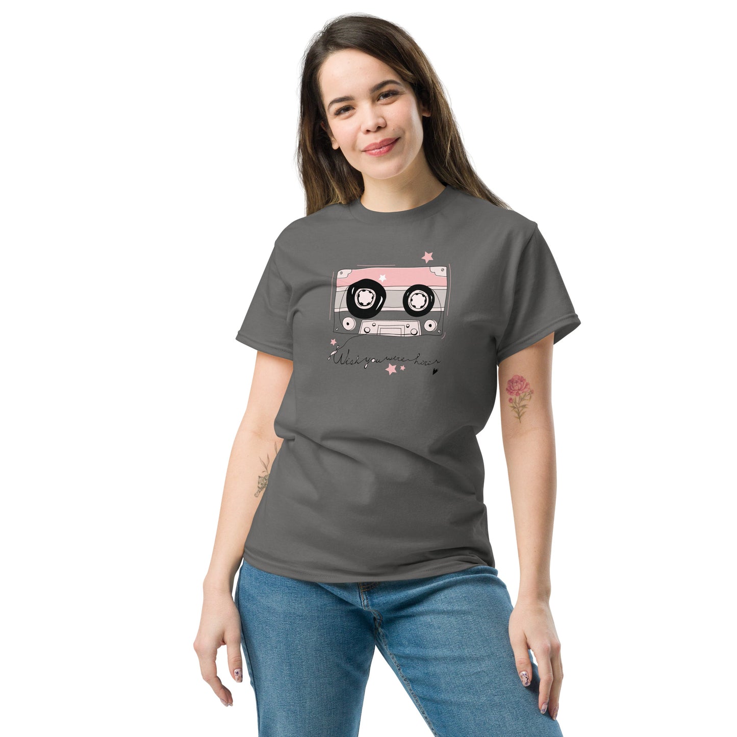 Unisex klassiek t-shirt - MUZIEKTAPE WISH YOU WERE HERE - GROOT
