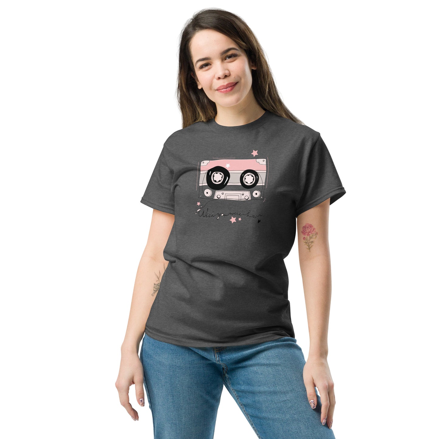 Unisex klassiek t-shirt - MUZIEKTAPE WISH YOU WERE HERE - GROOT