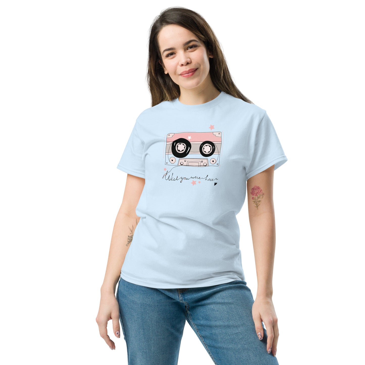 Unisex klassiek t-shirt - MUZIEKTAPE WISH YOU WERE HERE - GROOT