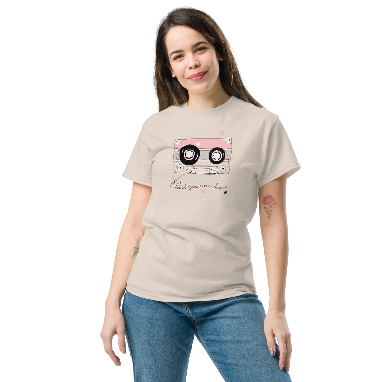 Unisex klassiek t-shirt - MUZIEKTAPE WISH YOU WERE HERE - GROOT