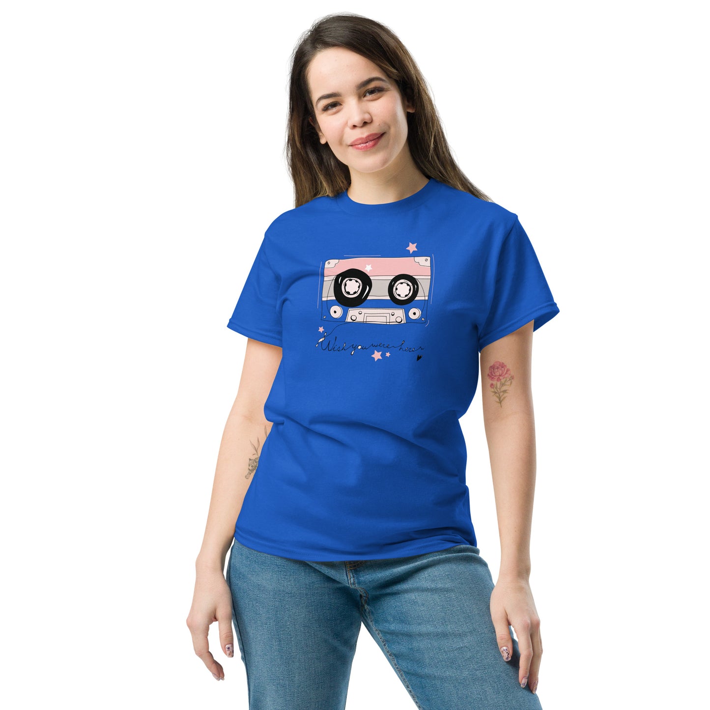 Unisex klassiek t-shirt - MUZIEKTAPE WISH YOU WERE HERE - GROOT