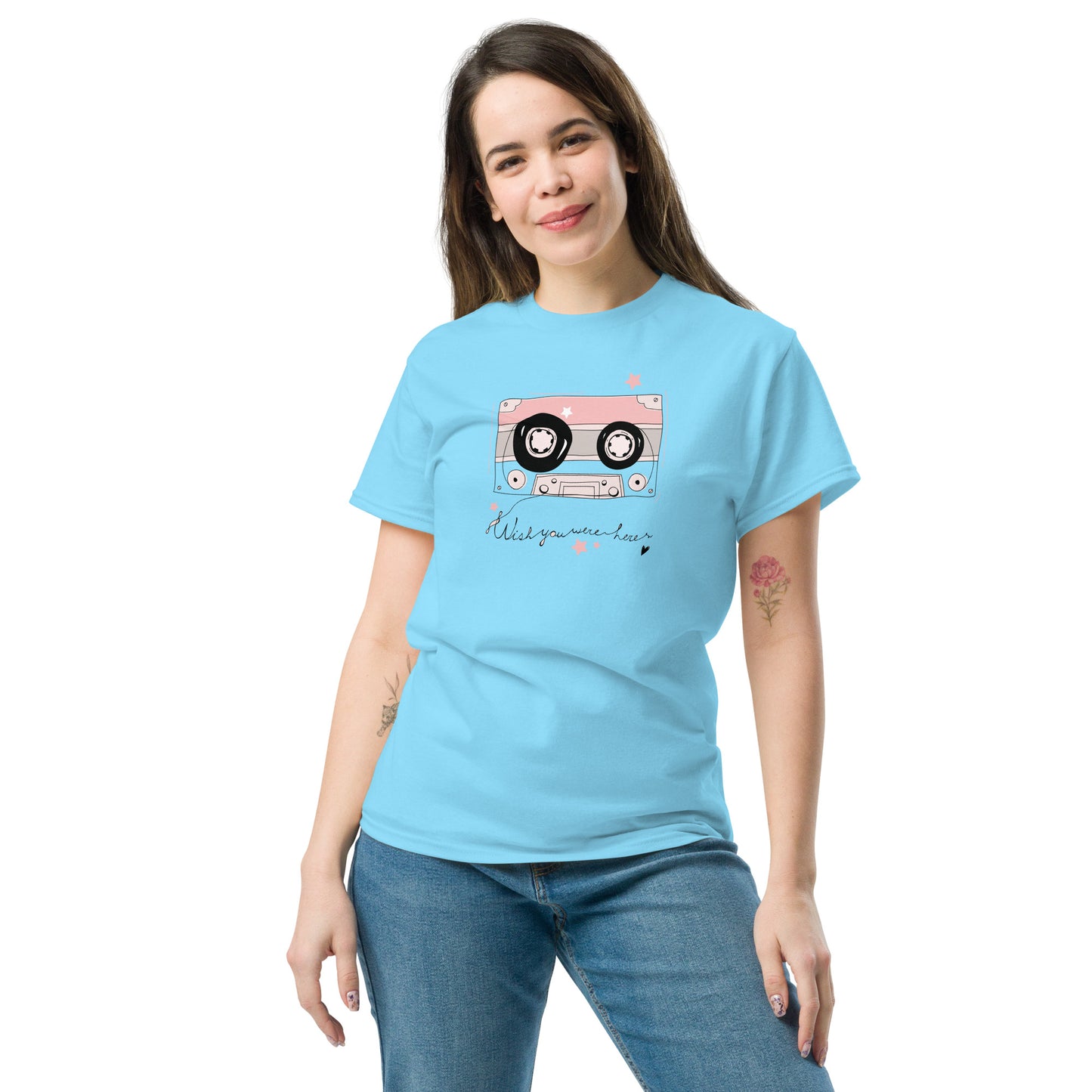 Unisex klassiek t-shirt - MUZIEKTAPE WISH YOU WERE HERE - GROOT